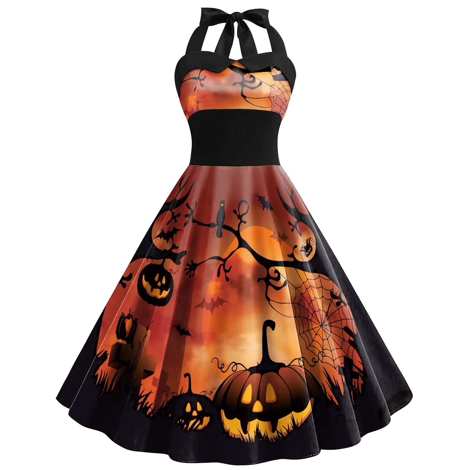 Halloween Skeleton Dress Women High Waist Skirt