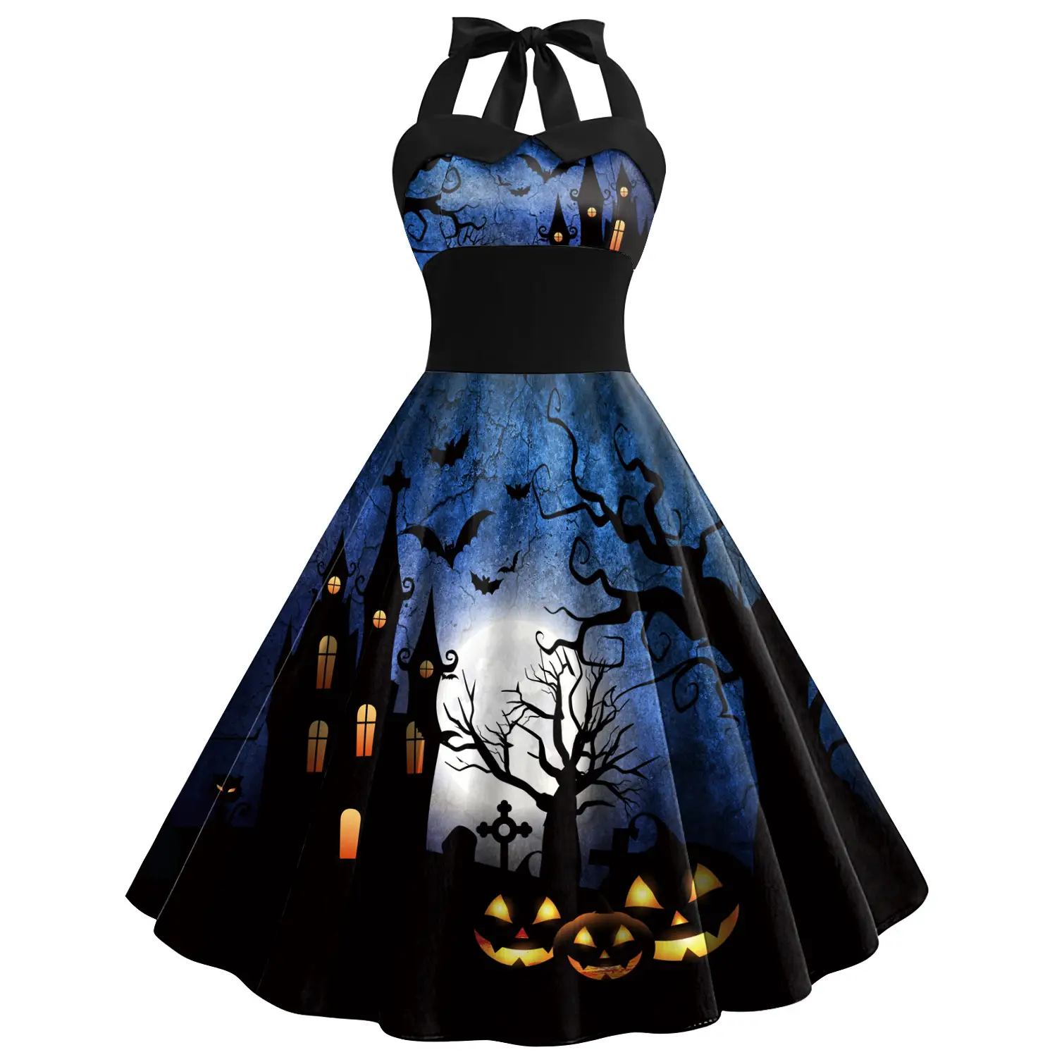 Halloween Skeleton Dress Women High Waist Skirt