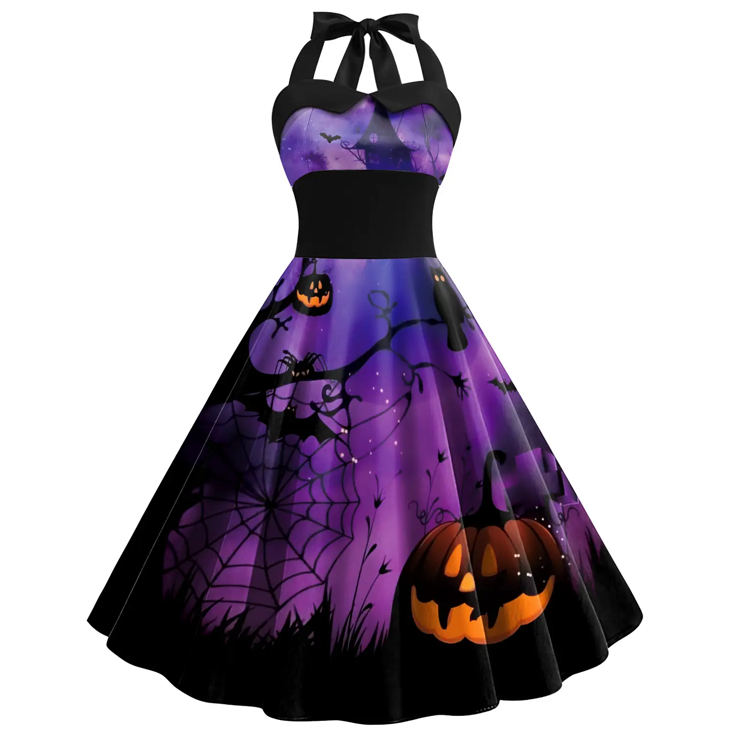 Halloween Skeleton Dress Women High Waist Skirt