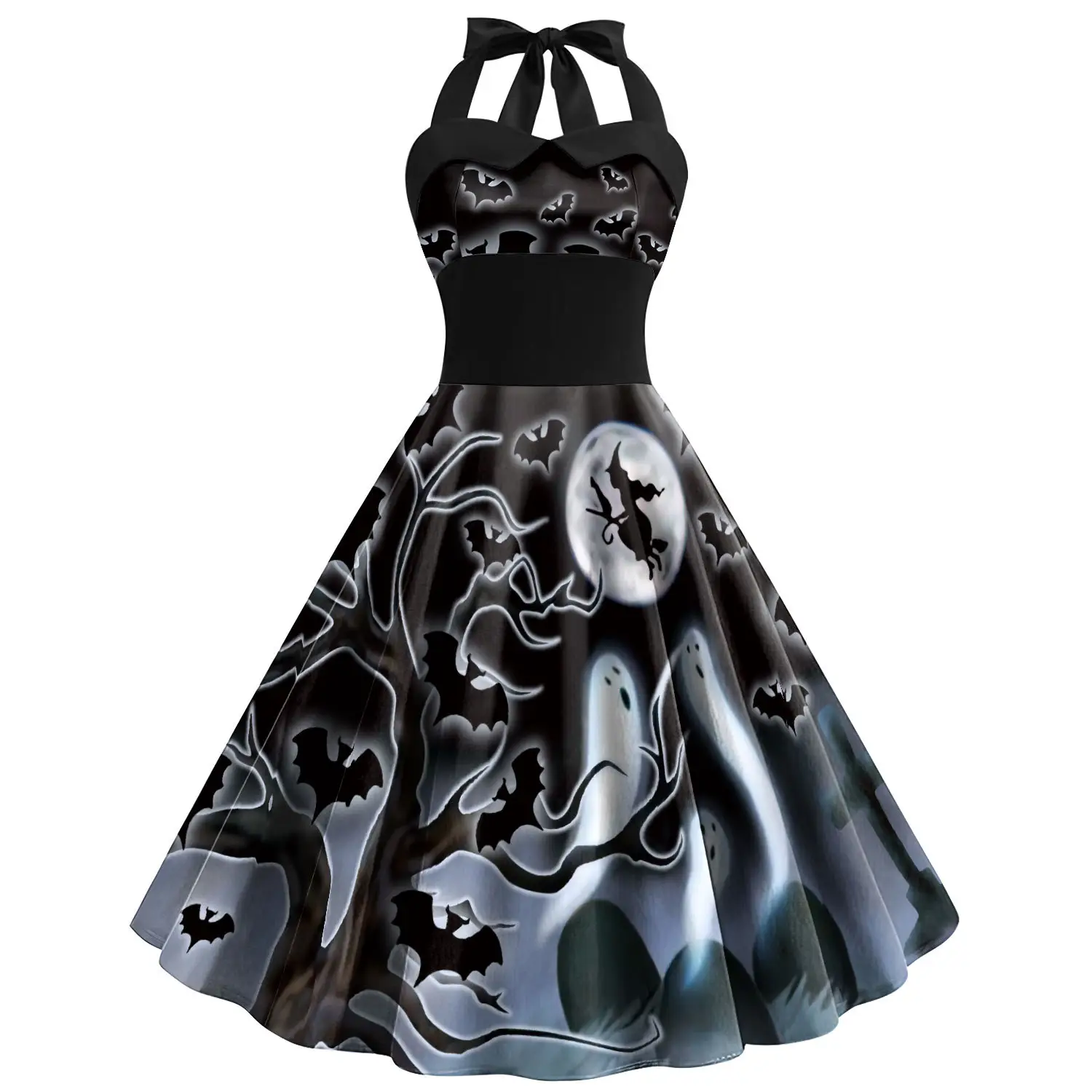 Halloween Skeleton Dress Women High Waist Skirt