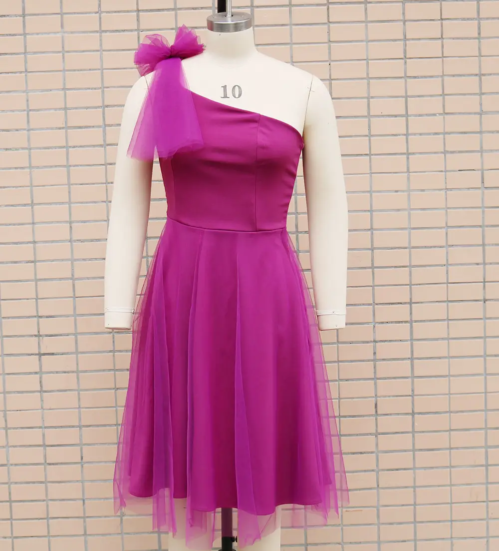 2025 Red One-shoulder Sleeveless Mesh Dress with Large Swing Skirt — feature 11