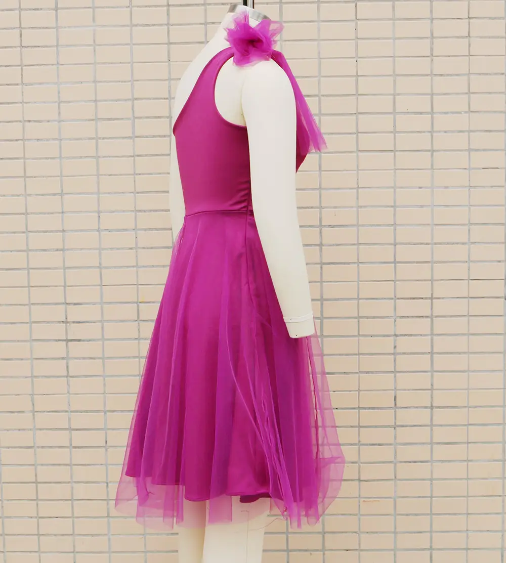 2025 Red One-shoulder Sleeveless Mesh Dress with Large Swing Skirt — feature 12