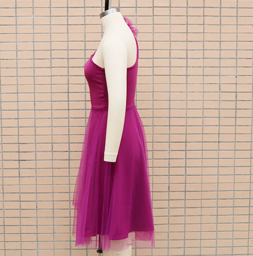2025 Red One-shoulder Sleeveless Mesh Dress with Large Swing Skirt — feature 13