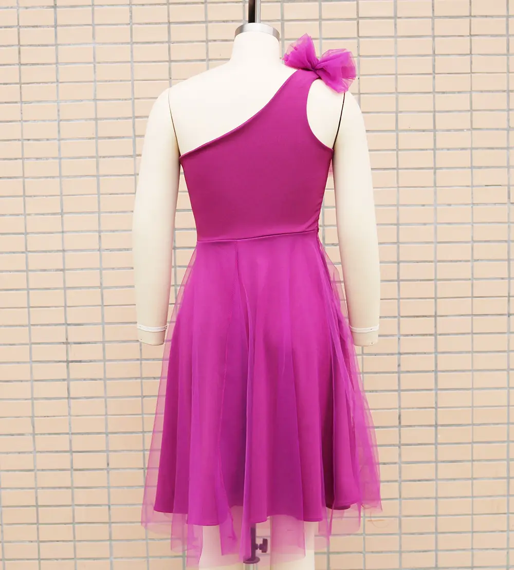 2025 Red One-shoulder Sleeveless Mesh Dress with Large Swing Skirt — feature 14