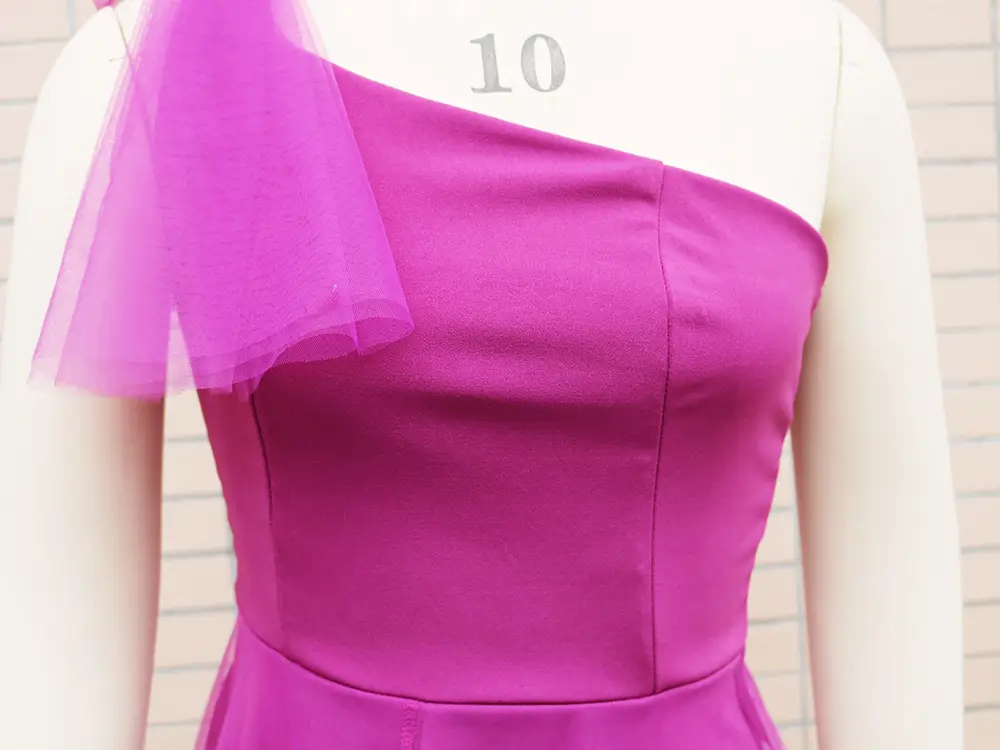 2025 Red One-shoulder Sleeveless Mesh Dress with Large Swing Skirt — feature 16
