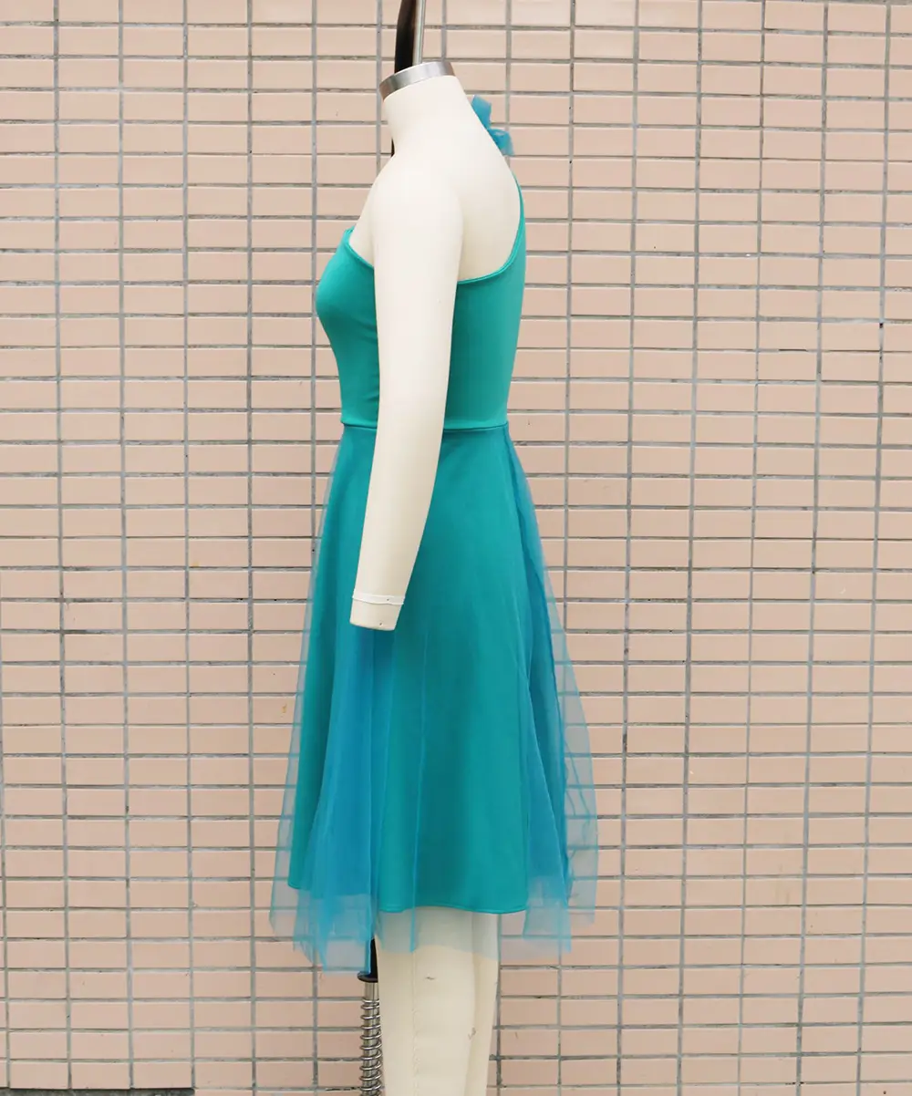 2025 Red One-shoulder Sleeveless Mesh Dress with Large Swing Skirt — feature 9