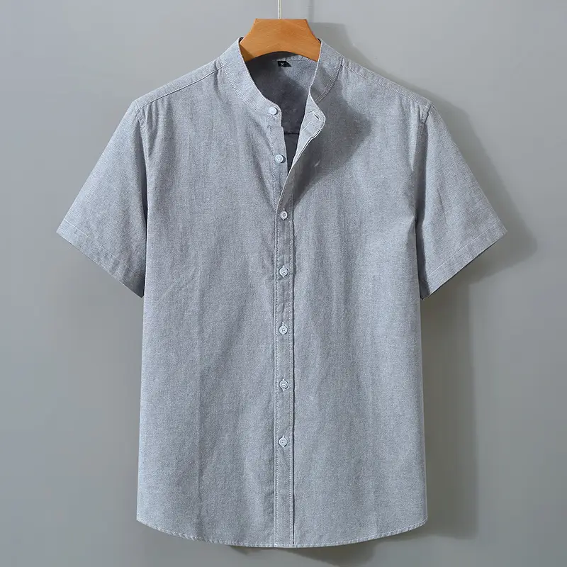 Men Navy Cotton Short Sleeve Button Shirt - Image 5