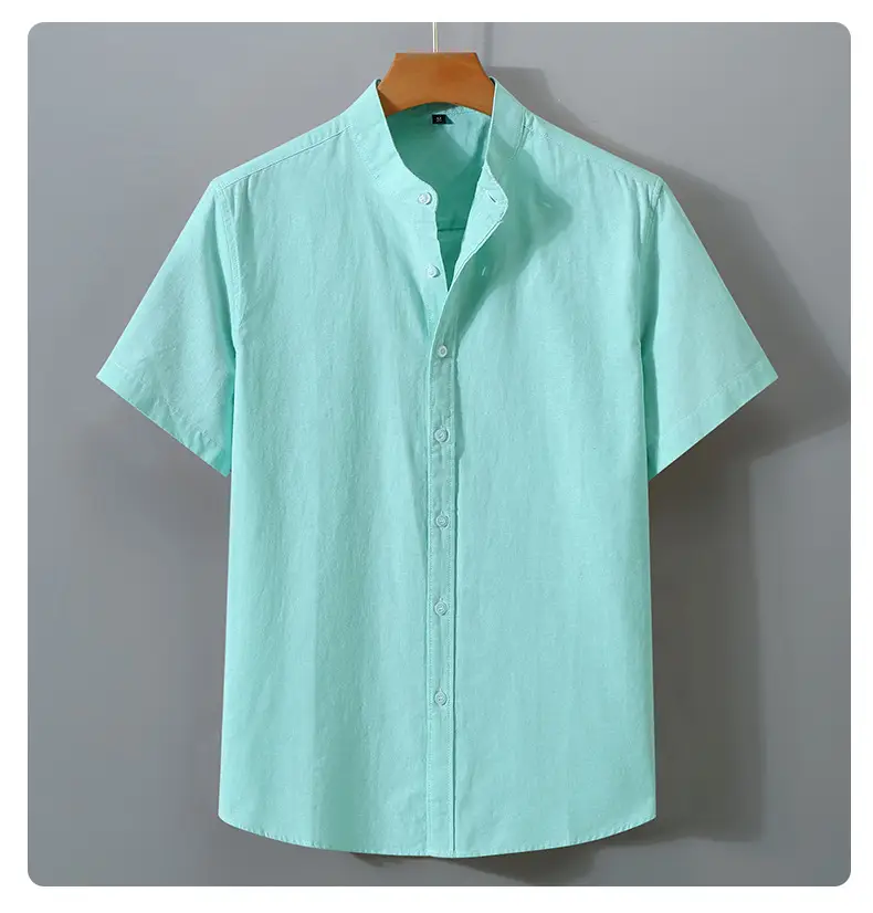 Men Navy Cotton Short Sleeve Button Shirt — feature 13