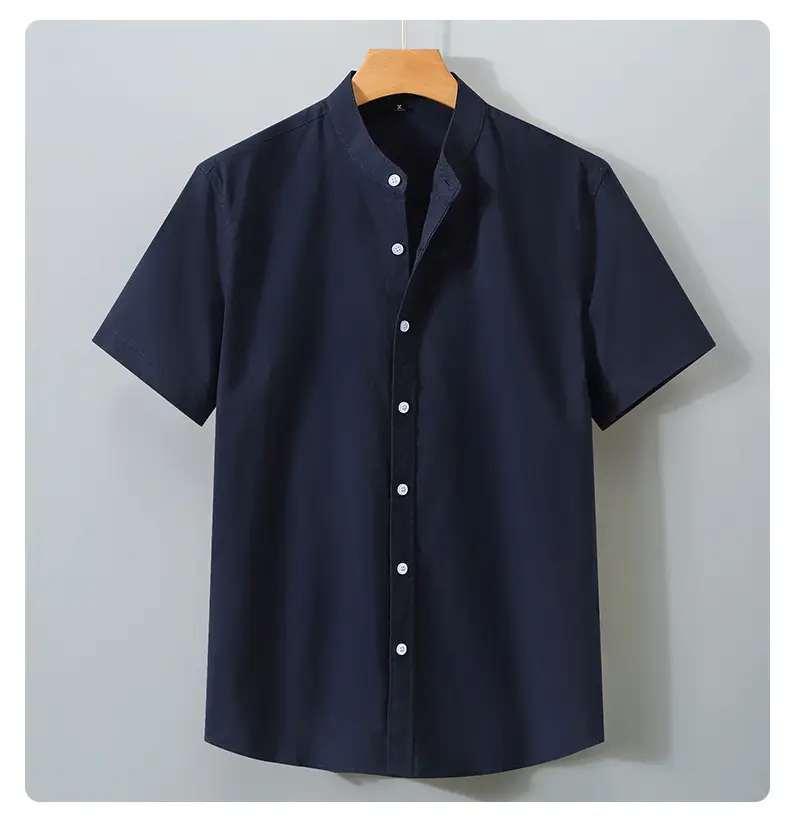 Men Navy Cotton Short Sleeve Button Shirt — feature 15