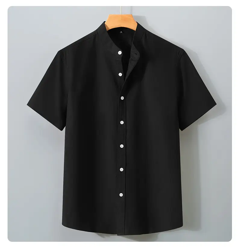 Men Navy Cotton Short Sleeve Button Shirt — feature 17