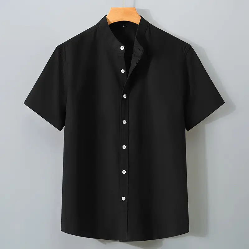 Men Navy Cotton Short Sleeve Button Shirt - Image 2