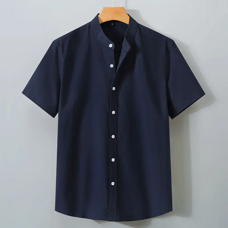 Men Navy Cotton Short Sleeve Button Shirt - Image 3