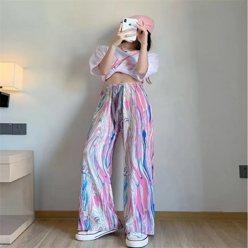 Rainbow Tie Dye Leg Wide Pants Women Summer — feature 9