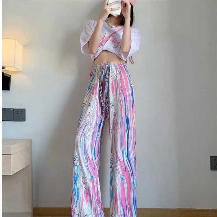 Rainbow Tie Dye Leg Wide Pants Women Summer - Image 3