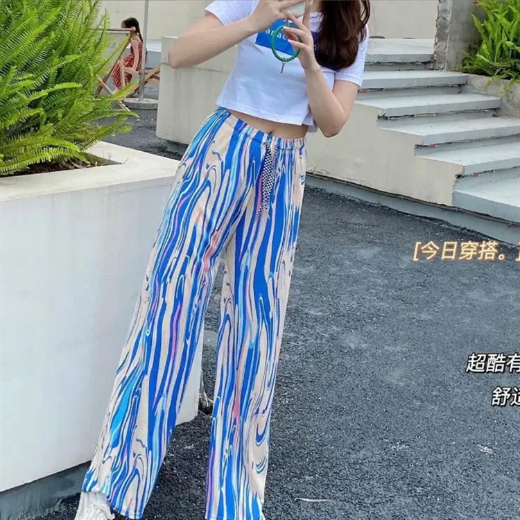 Rainbow Tie Dye Leg Wide Pants Women Summer - Image 5
