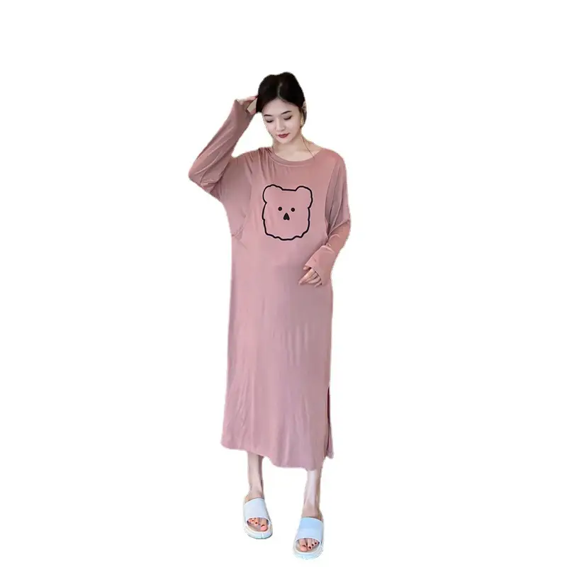 Long Sleeve Nursing Nightdress Modal Pink