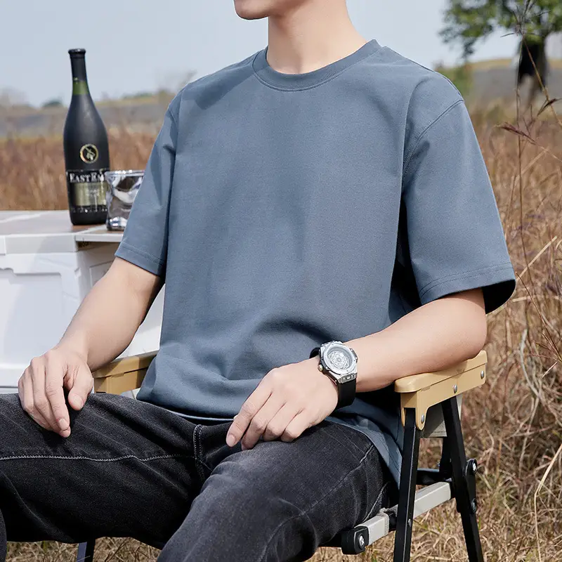 Men Casual Cotton T-Shirt Grey Short Sleeve - Image 5