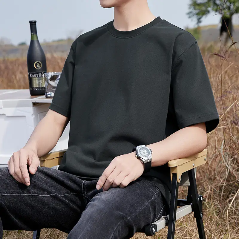 Men Casual Cotton T-Shirt Grey Short Sleeve - Image 6