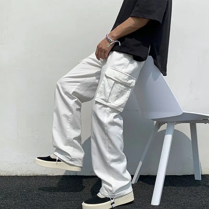 [SHOPEE Explosions] PH Cross-border Men's Cotton White Loose Multi-bag Functional Style Casual Tooling Pants