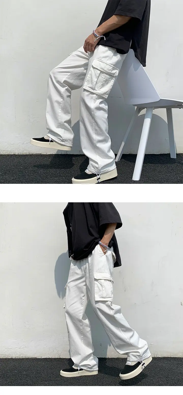 [SHOPEE Explosions] PH Cross-border Men's Cotton White Loose Multi-bag Functional Style Casual Tooling Pants — feature 11