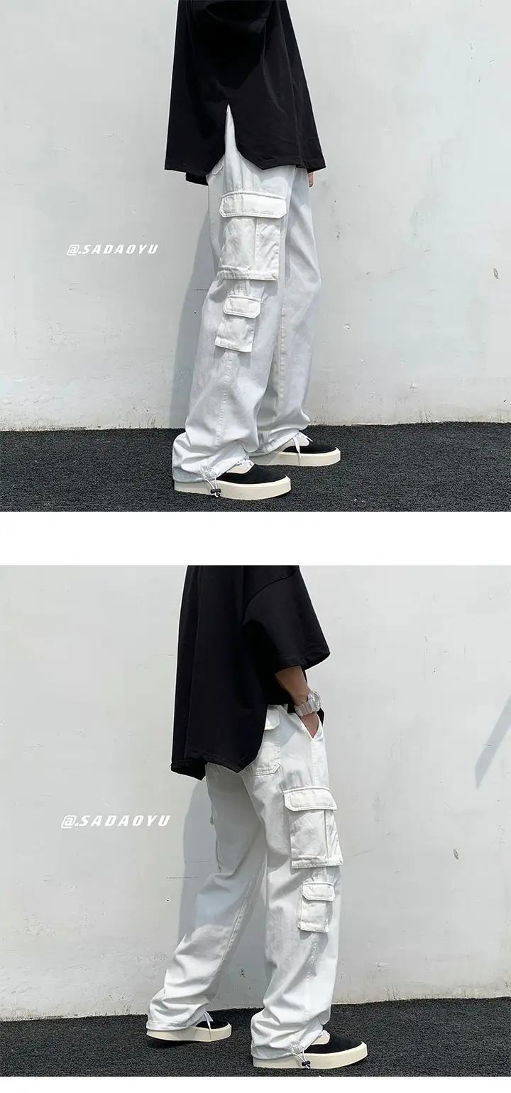 [SHOPEE Explosions] PH Cross-border Men's Cotton White Loose Multi-bag Functional Style Casual Tooling Pants — feature 12
