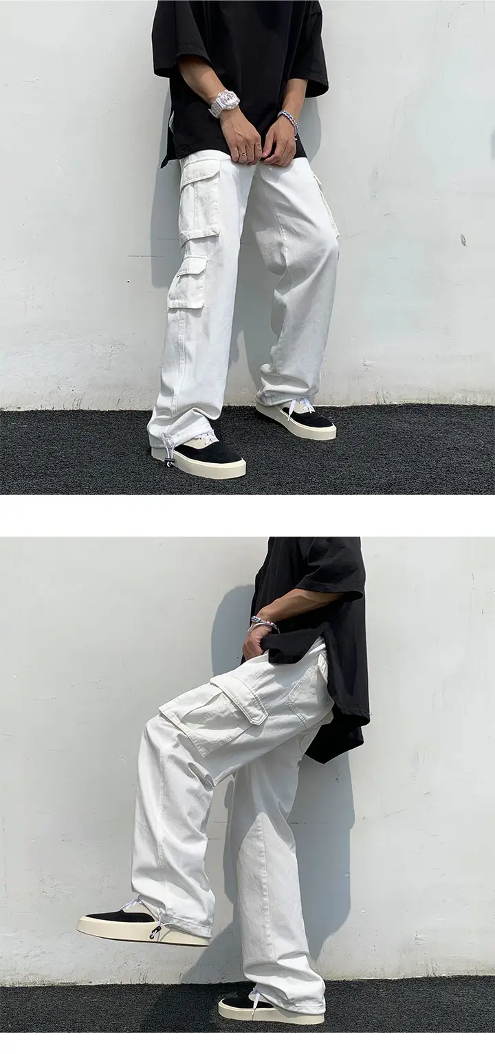 [SHOPEE Explosions] PH Cross-border Men's Cotton White Loose Multi-bag Functional Style Casual Tooling Pants — feature 8