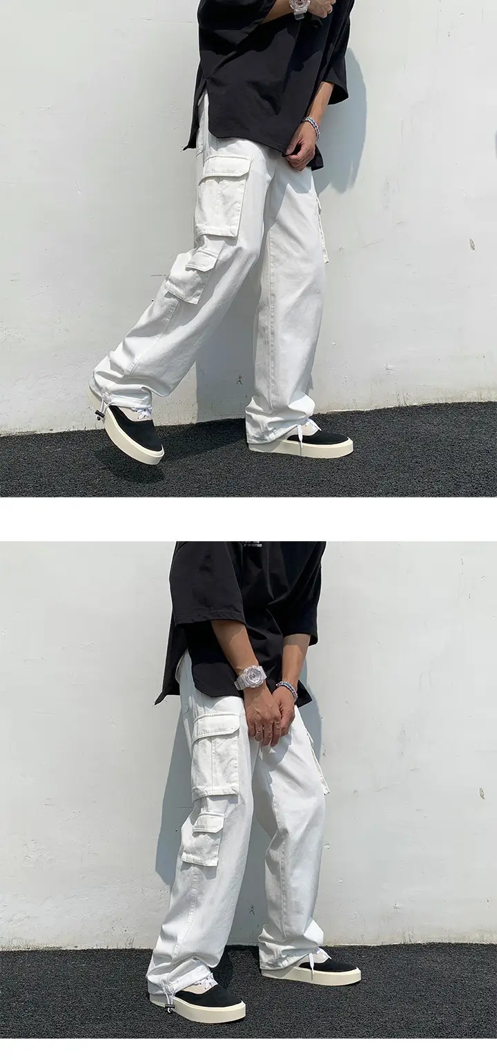 [SHOPEE Explosions] PH Cross-border Men's Cotton White Loose Multi-bag Functional Style Casual Tooling Pants — feature 9