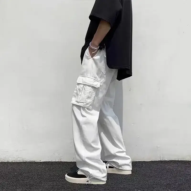 [SHOPEE Explosions] PH Cross-border Men's Cotton White Loose Multi-bag Functional Style Casual Tooling Pants