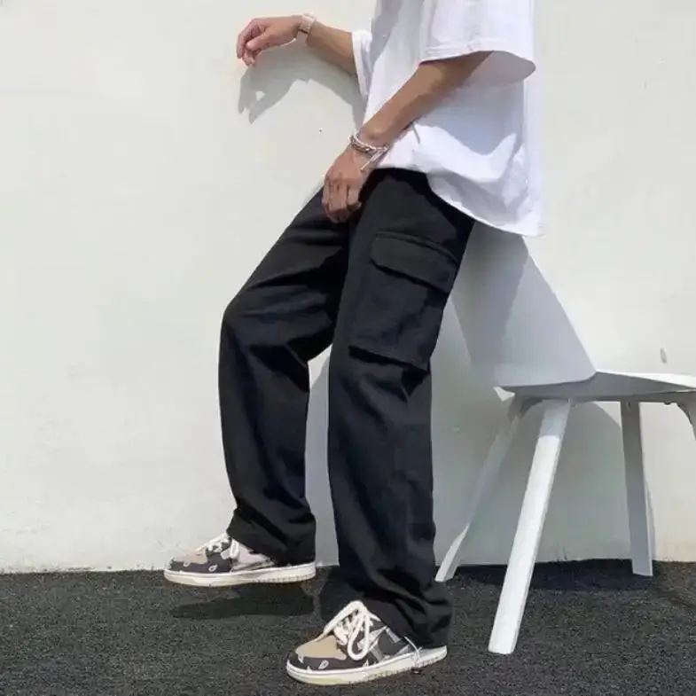 [SHOPEE Explosions] PH Cross-border Men's Cotton White Loose Multi-bag Functional Style Casual Tooling Pants