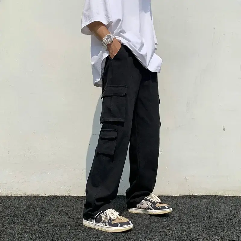 [SHOPEE Explosions] PH Cross-border Men's Cotton White Loose Multi-bag Functional Style Casual Tooling Pants