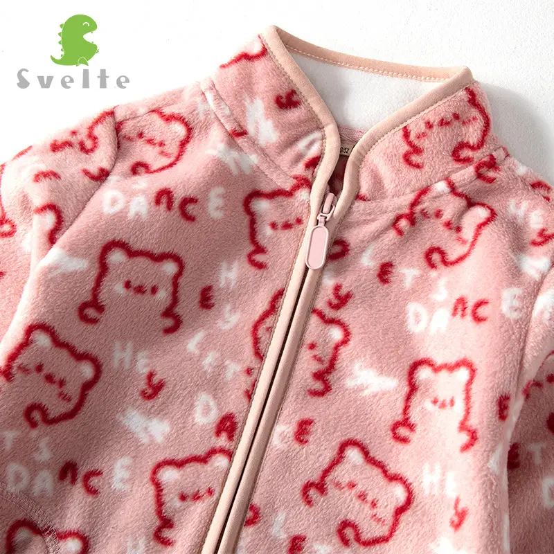 2025 New Baby Fleece Jacket Bear Print Long Sleeve