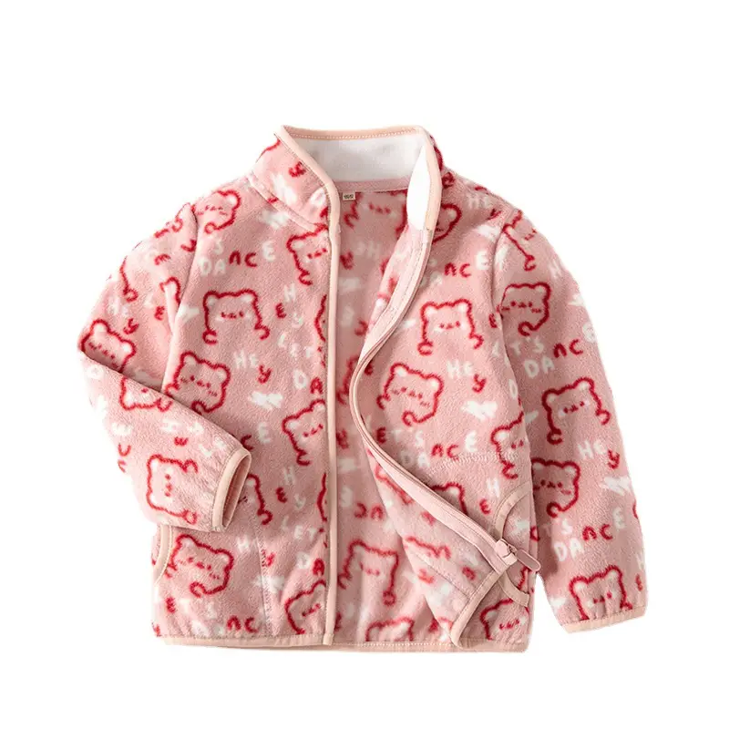 2025 New Baby Fleece Jacket Bear Print Long Sleeve