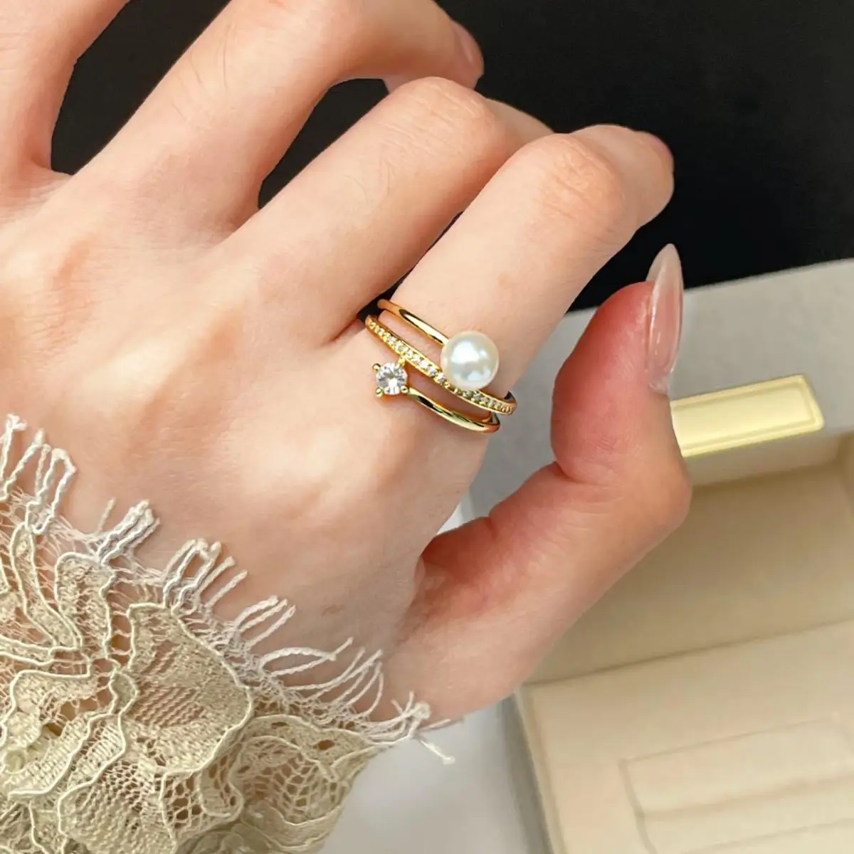 Natural Freshwater Pearl Gold Plated Zircon Ring