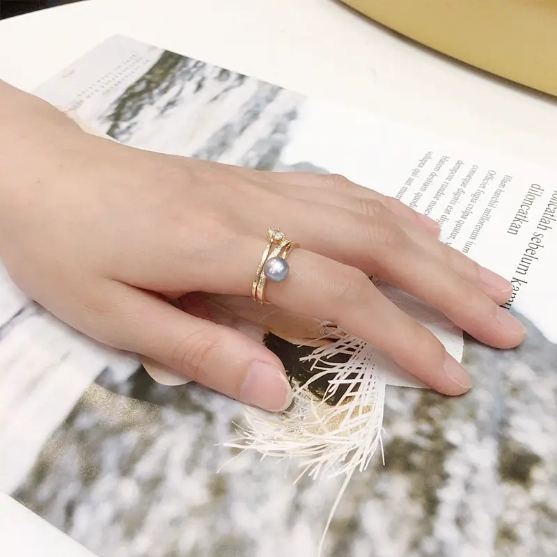 Natural Freshwater Pearl Gold Plated Zircon Ring