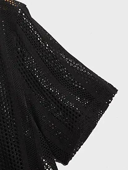Men Button Knitted Shirts Black Short Sleeve — feature 2