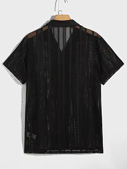 Men Button Knitted Shirts Black Short Sleeve — feature 3