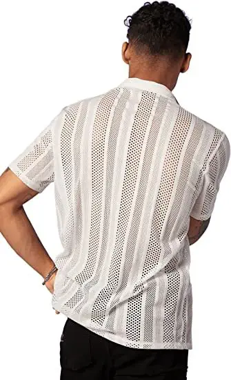 Men Button Knitted Shirts Black Short Sleeve — feature 4