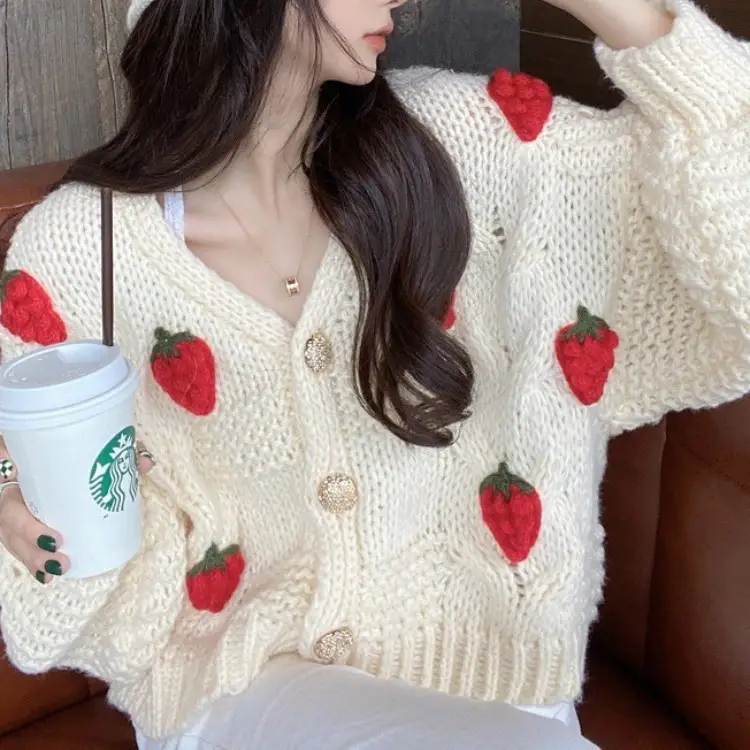 Pink Long Sleeve Three-Dimensional Sweater Women's Cardigan - Image 5
