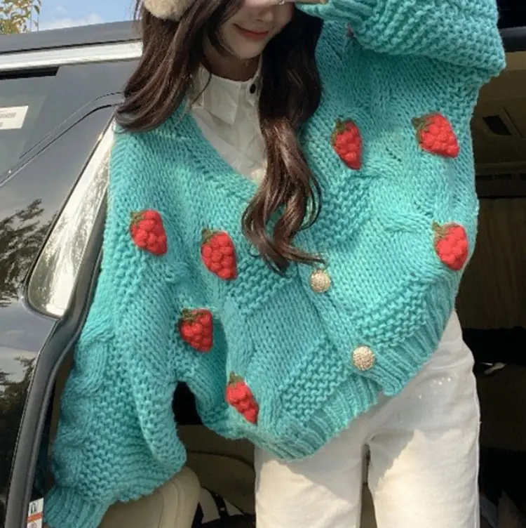 Pink Long Sleeve Three-Dimensional Sweater Women's Cardigan - Image 6