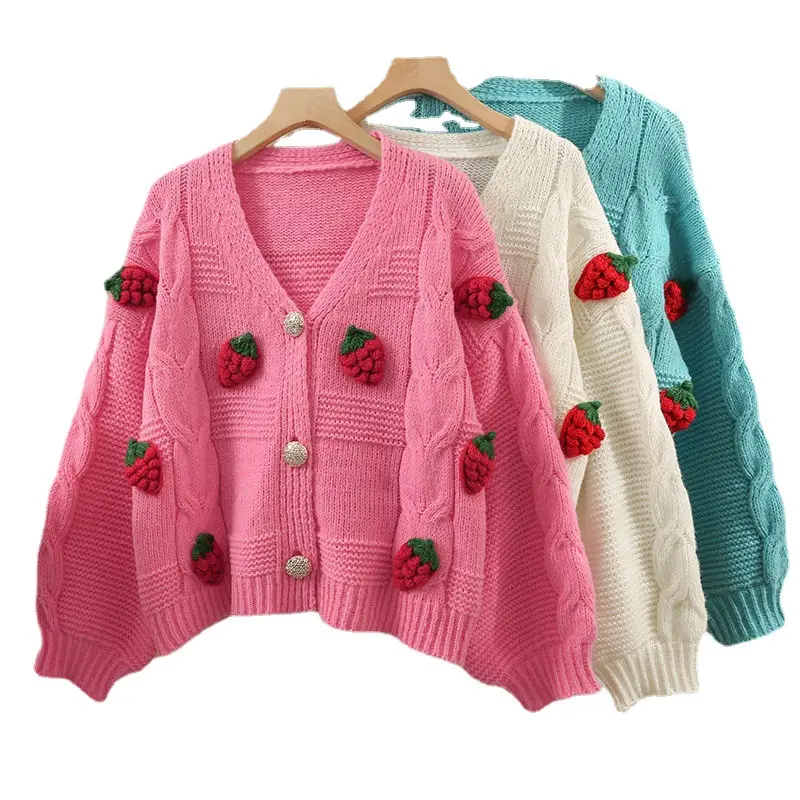 Pink Long Sleeve Three-Dimensional Sweater Women's Cardigan - Image 8