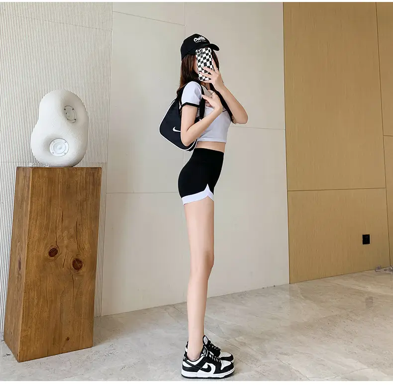 Women's Black Seamless Sports Leggings with White Trim — feature 25