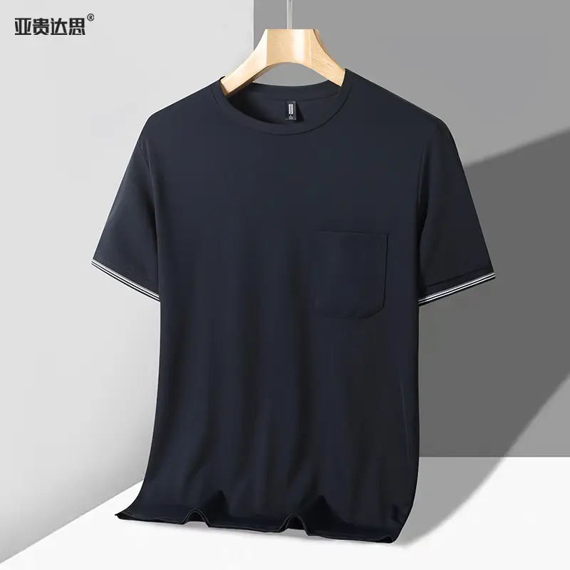 Men Blue Ice Silk T-Shirt with Pockets