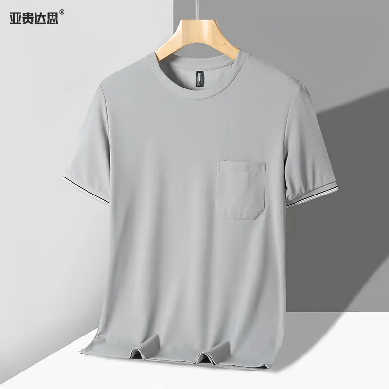Men Blue Ice Silk T-Shirt with Pockets
