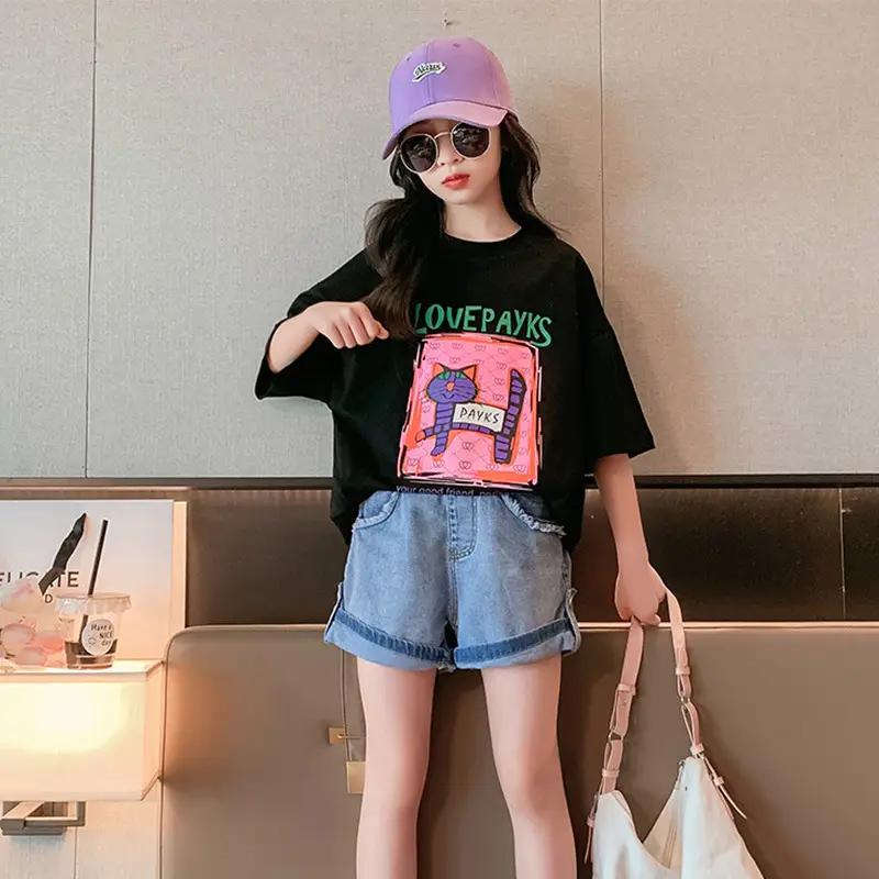Girls Cotton Printed T-Shirt Summer Large Loose Fit - Image 18