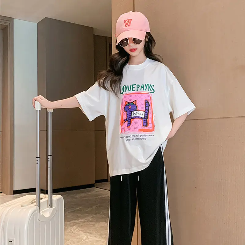 Girls Cotton Printed T-Shirt Summer Large Loose Fit - Image 19
