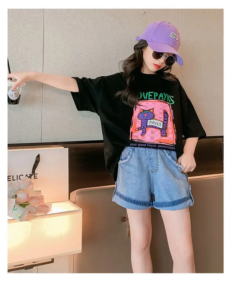 Girls Cotton Printed T-Shirt Summer Large Loose Fit — feature 11