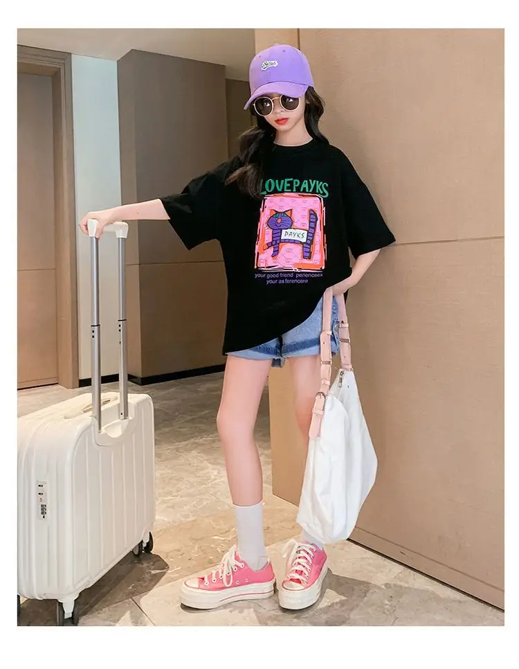 Girls Cotton Printed T-Shirt Summer Large Loose Fit — feature 5