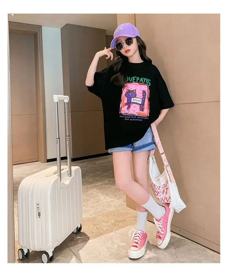 Girls Cotton Printed T-Shirt Summer Large Loose Fit — feature 6