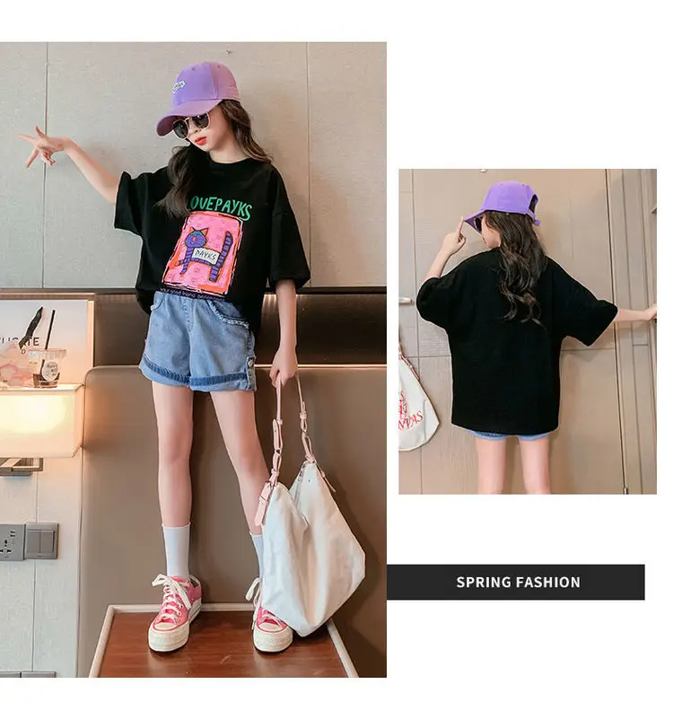 Girls Cotton Printed T-Shirt Summer Large Loose Fit — feature 7