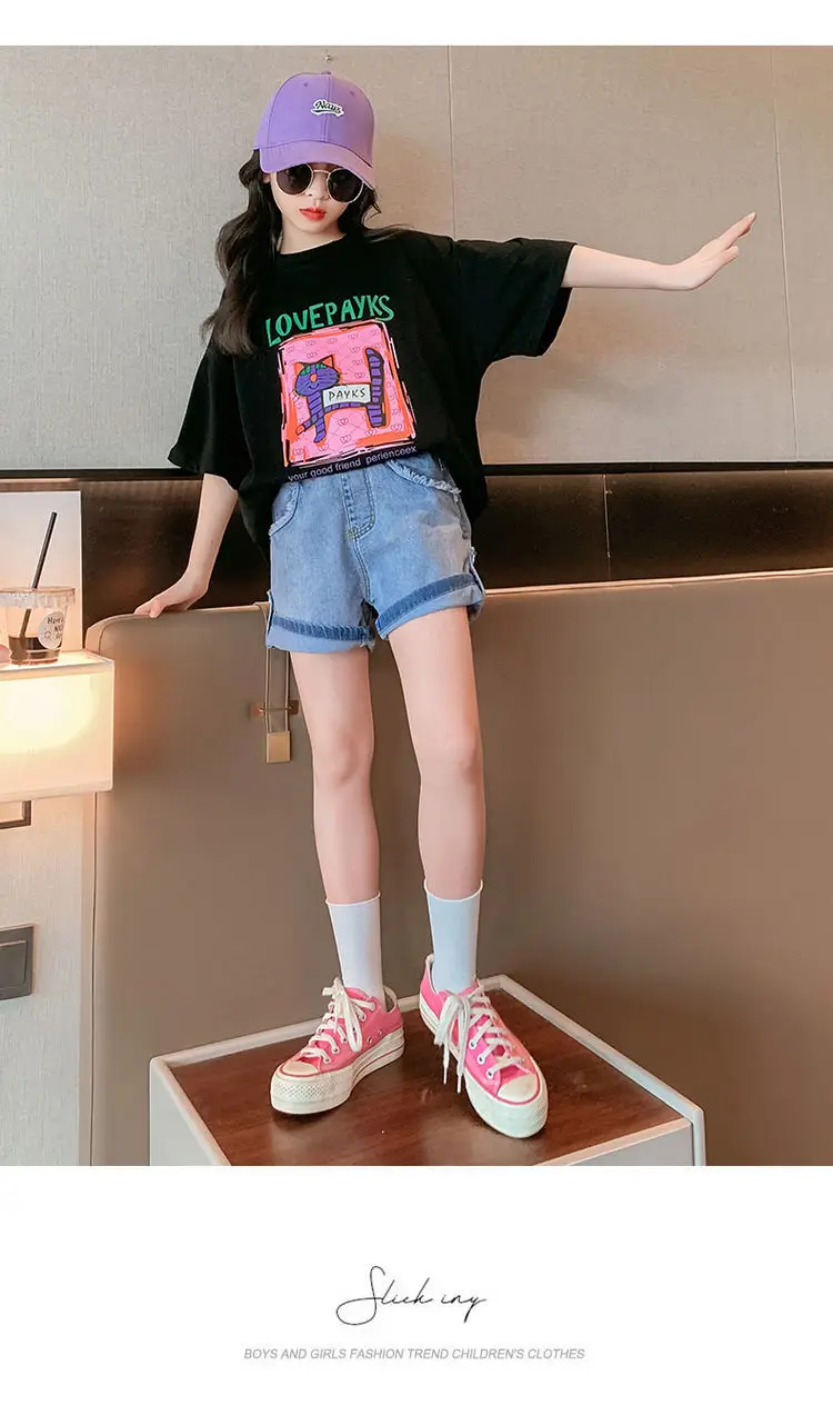 Girls Cotton Printed T-Shirt Summer Large Loose Fit — feature 8